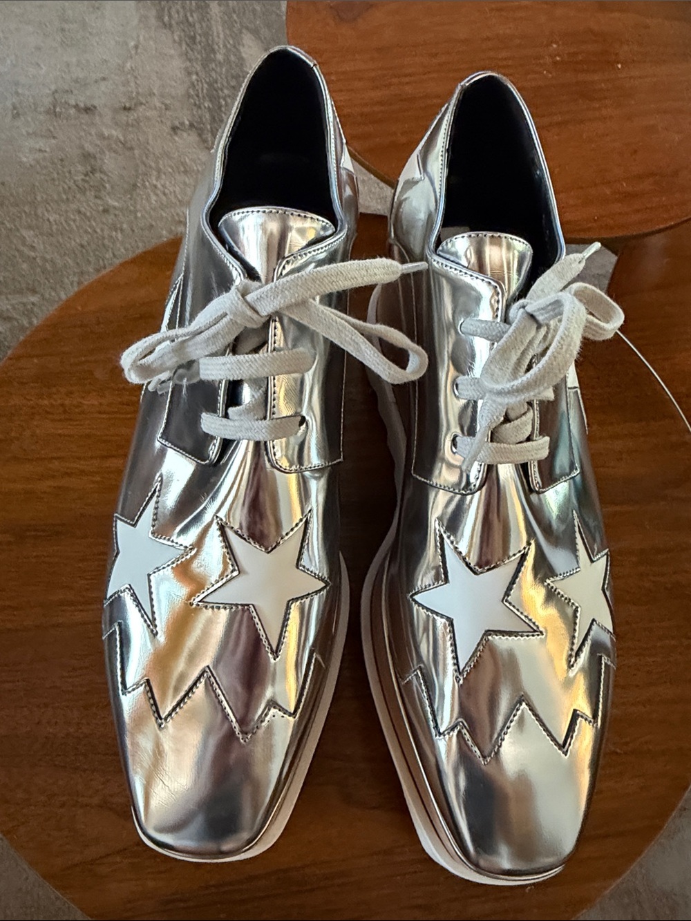 Stella McCartney ElyseMetallic Silver Star Platform Lace-Up Shoes US 10/EU 40 - Picture 6 of 8